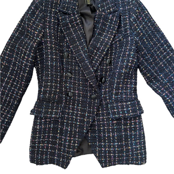 House of Harlow 1960 Double Breasted Metallic Tweed Pattern Blazer Navy Size XS - Picture 6 of 10